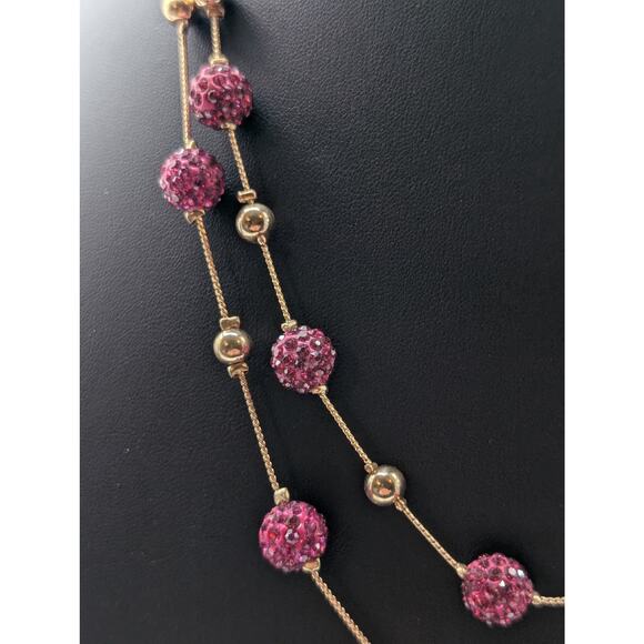 Two Strand Gold Tone Pink Razzle Dazzle Disco Ball Bead 18"-21" Necklace - Picture 3 of 8